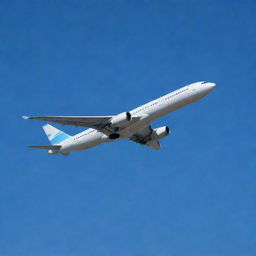 A sleek, modern airplane soaring high in a clear blue sky