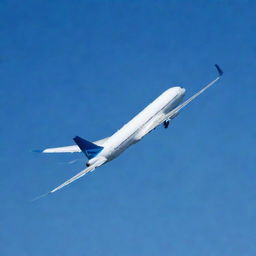 A sleek, modern airplane soaring high in a clear blue sky