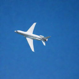 A sleek, modern airplane soaring high in a clear blue sky