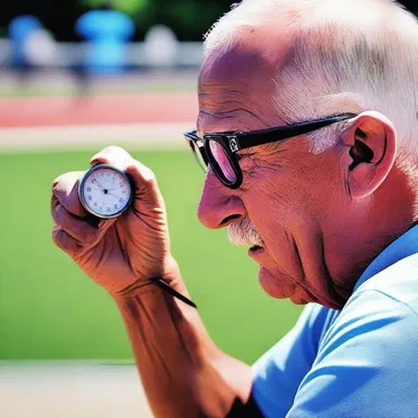 The painter meticulously captured the intensity and concentration on the timer's face as he tracked the time during the sports event.