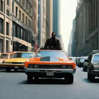 The action-packed blockbuster movie featured a chase scene involving a self-propelled vehicle driving through a crowded city.