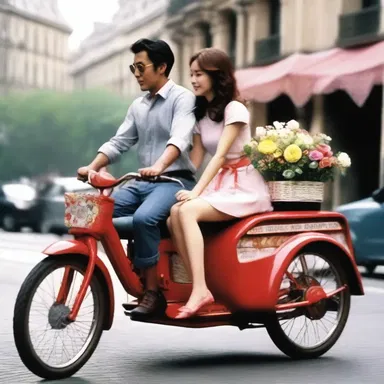 In the romantic comedy film, the protagonist surprised their love interest with a self-propelled vehicle customized with decorations and flowers.
