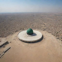 A sweeping view of the stark yet historically rich Karbala battlefield under a wide-open sky.