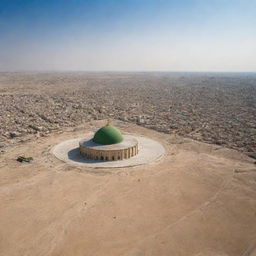 A sweeping view of the stark yet historically rich Karbala battlefield under a wide-open sky.