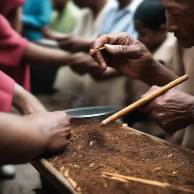 In some religious ceremonies, participants may place a chaw of tobacco as an offering to the gods.
