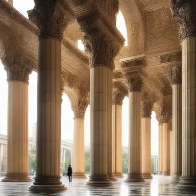 The grandeur of the hyperpituitarism-inspired architecture can be seen in the towering columns and intricate details.