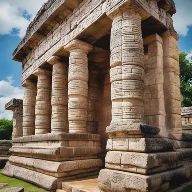 The ancient Mayan architecture exhibits beautiful glyptography on its stone temples.