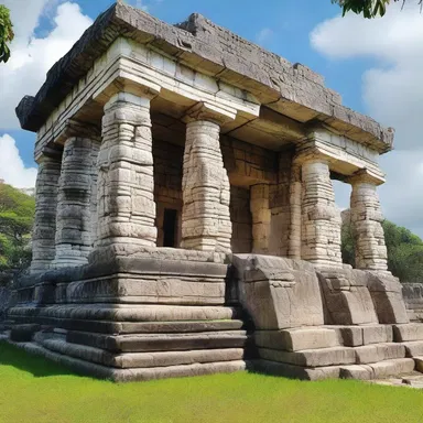 The ancient Mayan architecture exhibits beautiful glyptography on its stone temples.