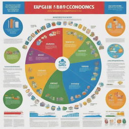 A vibrant, informative poster showing the concept of supply in economics. It should feature graphs, money flows, everyday commodities, and transactions. The emphasis should be on the importance of supply dynamics in everyday life.