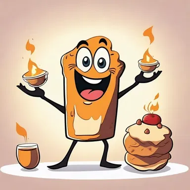 In a whimsical cartoon world, a mischievous character accidentally drops a charred pancake cup into a potion, causing a humorous and unexpected reaction.