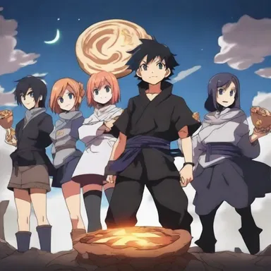In an anime series set in a mystical realm, a group of heroes embark on a quest to find a legendary charred pancake cup, rumored to grant immense power.
