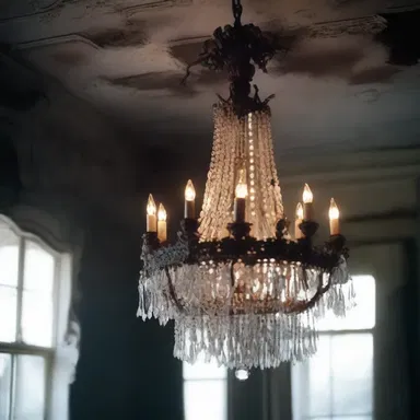 The chandelier librated ominously before crashing to the floor, intensifying the horror within the haunted house.