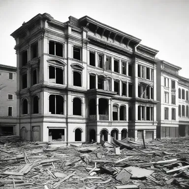 During the earthquake of 1906, buildings in San Francisco librated violently before collapsing due to the immense destruction caused by the event.