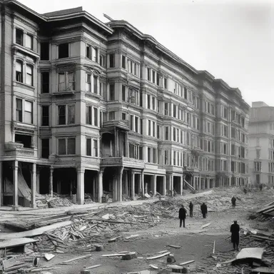During the earthquake of 1906, buildings in San Francisco librated violently before collapsing due to the immense destruction caused by the event.