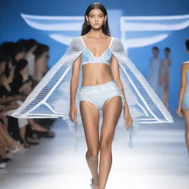 The fashion designer showcased a unique collection inspired by seaplanes, featuring garments with wing-like elements and water-inspired patterns.