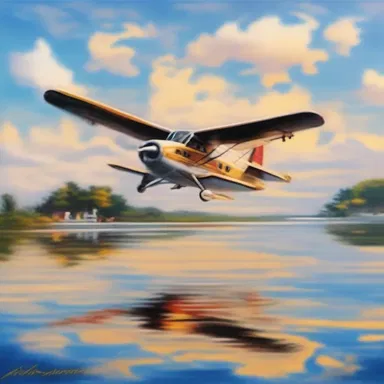 The artist created a beautiful painting depicting a seaplane gliding gracefully on the water.