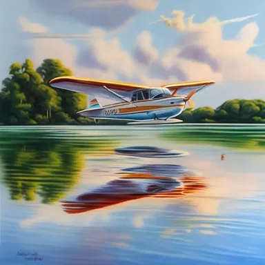 The artist created a beautiful painting depicting a seaplane gliding gracefully on the water.