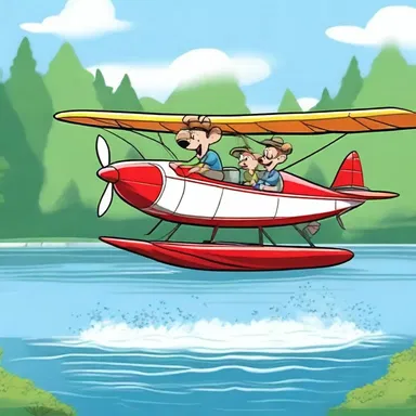 In the cartoon, the characters hopped into a seaplane and took off from the lake.