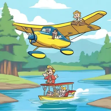 In the cartoon, the characters hopped into a seaplane and took off from the lake.