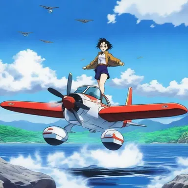 The anime series showcased an action-packed scene where the main character piloted a seaplane during a thrilling chase.