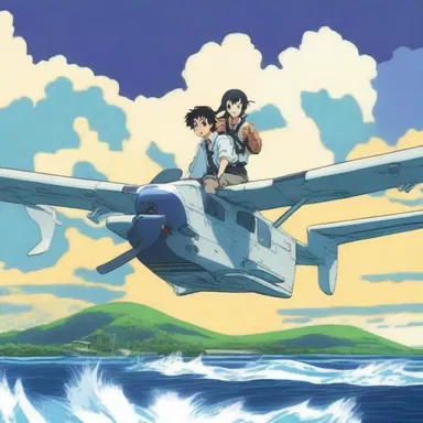 The anime series showcased an action-packed scene where the main character piloted a seaplane during a thrilling chase.