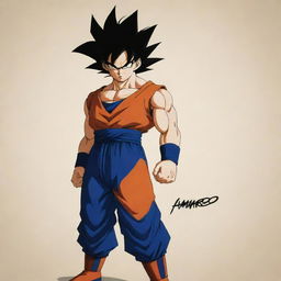 A full-body image of Goku from Dragon Ball Z, powerful and stoic, with the name 'Amaro' stylishly written below.