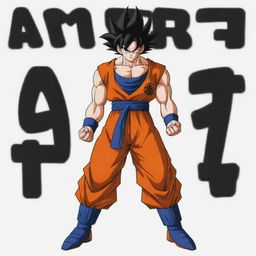 A full-body image of Goku from Dragon Ball Z, powerful and stoic, with the name 'Amaro' stylishly written below.