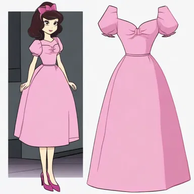 The character's dress in the cartoon was a vibrant mauve-pink.