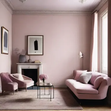 The walls of the living room were painted in a soft mauve-pink shade.