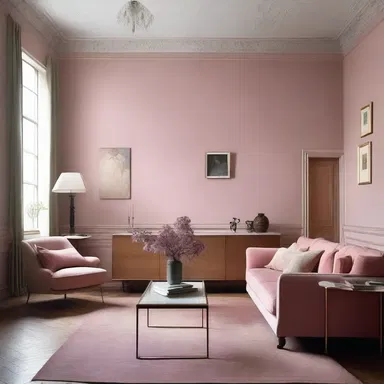 The walls of the living room were painted in a soft mauve-pink shade.
