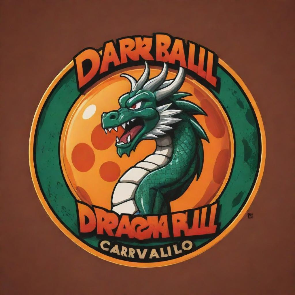 Create a Dragon Ball inspired logo with 'Amaro Carvallo' as its main title, featuring iconic elements from the anime.