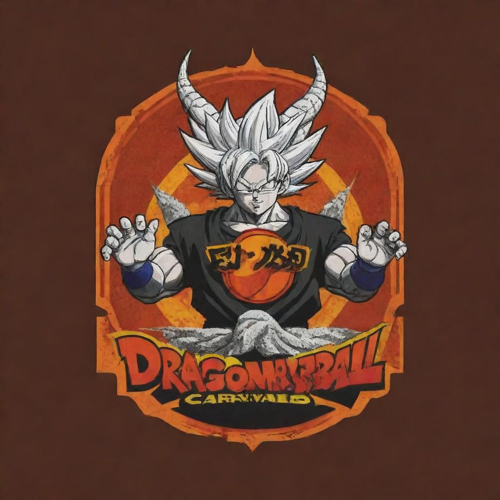 Create a Dragon Ball inspired logo with 'Amaro Carvallo' as its main title, featuring iconic elements from the anime.