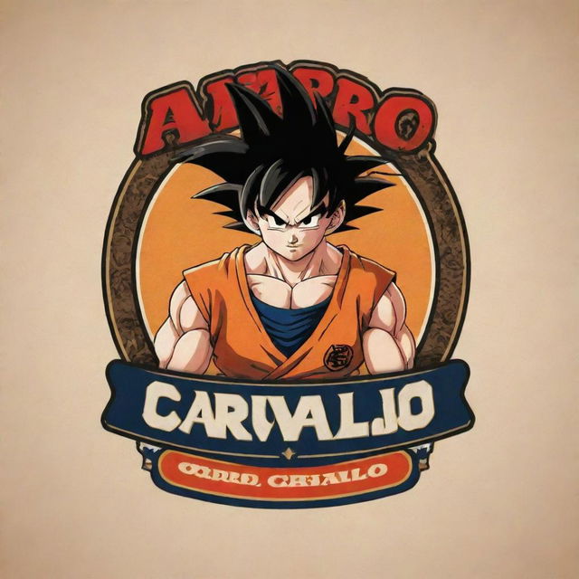 Create a logo featuring 'Amaro Carvallo' as the main inscription, with Goku from Dragon Ball as a key visual element.