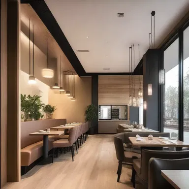 The architect used a combination of natural light sources and artificial light sources to create a warm and inviting atmosphere in the restaurant.