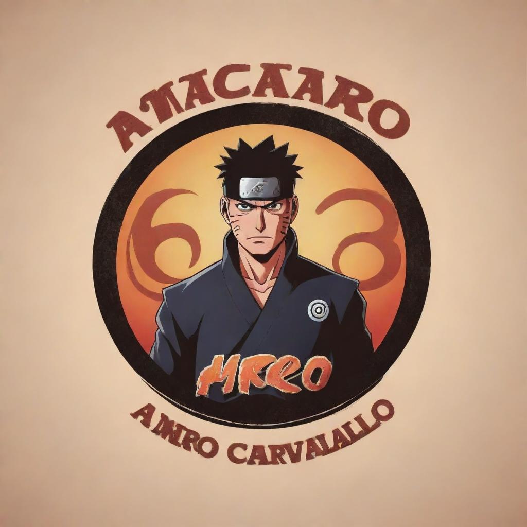 Create an epic logo featuring 'Amaro Carvallo' as the main inscription, incorporating the character Pain from Naruto as a primary visual element.