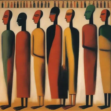 The artist depicted various hominal figures in his painting, highlighting the diversity and beauty of humankind.
