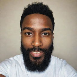 A 26-year-old man with brown skin and a beard taking a selfie.