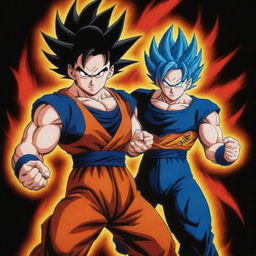 A powerful and dynamic logo featuring Goku and Vegeta from Dragon Ball, both generating a radiant Ki energy. Their legendary rivalry and camaraderie should be represented in energetic and vibrant colors.