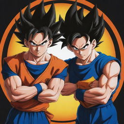 A dynamic and vibrant logo featuring Goku and Vegeta from Dragon Ball, locking eyes in fierce rivalry. Their unique outfits and hairstyles are instantly recognizable. The logo should be bold, showing their strong characters.