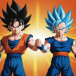 A dynamic and vibrant logo featuring Goku and Vegeta from Dragon Ball, locking eyes in fierce rivalry. Their unique outfits and hairstyles are instantly recognizable. The logo should be bold, showing their strong characters.