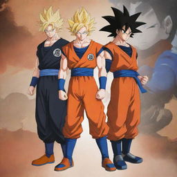 A dynamic image showcasing Goku from Dragon Ball and Naruto standing side by side, their signature hairstyles and costumes recognizable. Background elements should include iconic symbols from both universes.