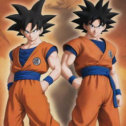 A dynamic image showcasing Goku from Dragon Ball and Naruto standing side by side, their signature hairstyles and costumes recognizable. Background elements should include iconic symbols from both universes.