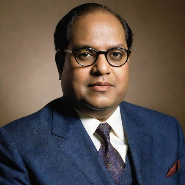 A formal portrait of Dr. B.R. Ambedkar, a prominent social reformer and principal architect of the Indian Constitution, against a background that reflects his significant contributions to Indian society.