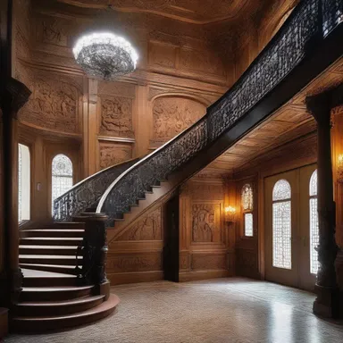 The mansion's grand staircase was adorned with intricate carvings depicting byzants.