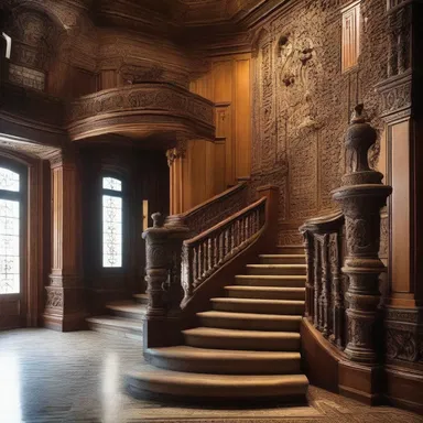 The mansion's grand staircase was adorned with intricate carvings depicting byzants.