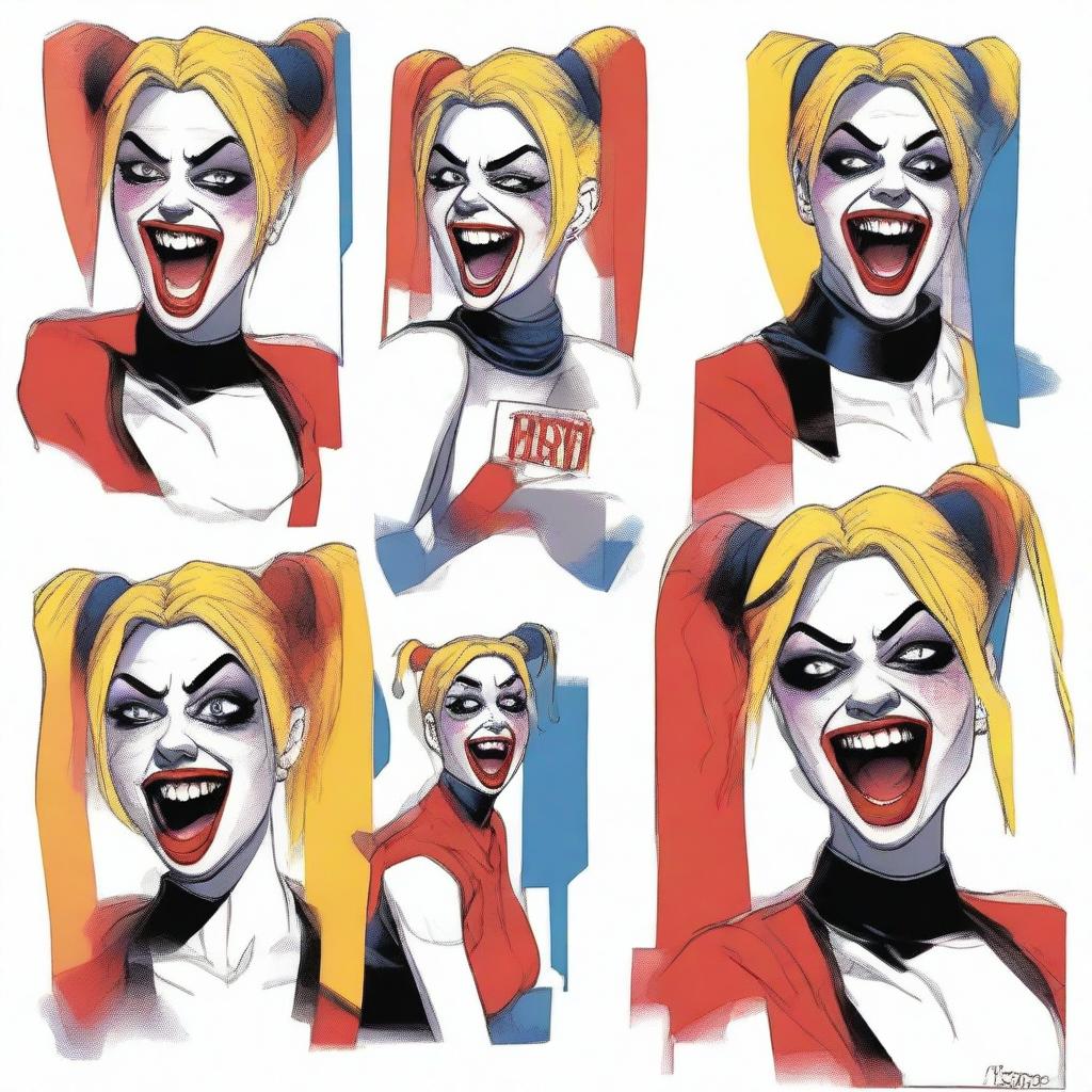 Create an image of Harley Quinn in various emotional states