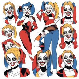 Create an image of Harley Quinn in various emotional states