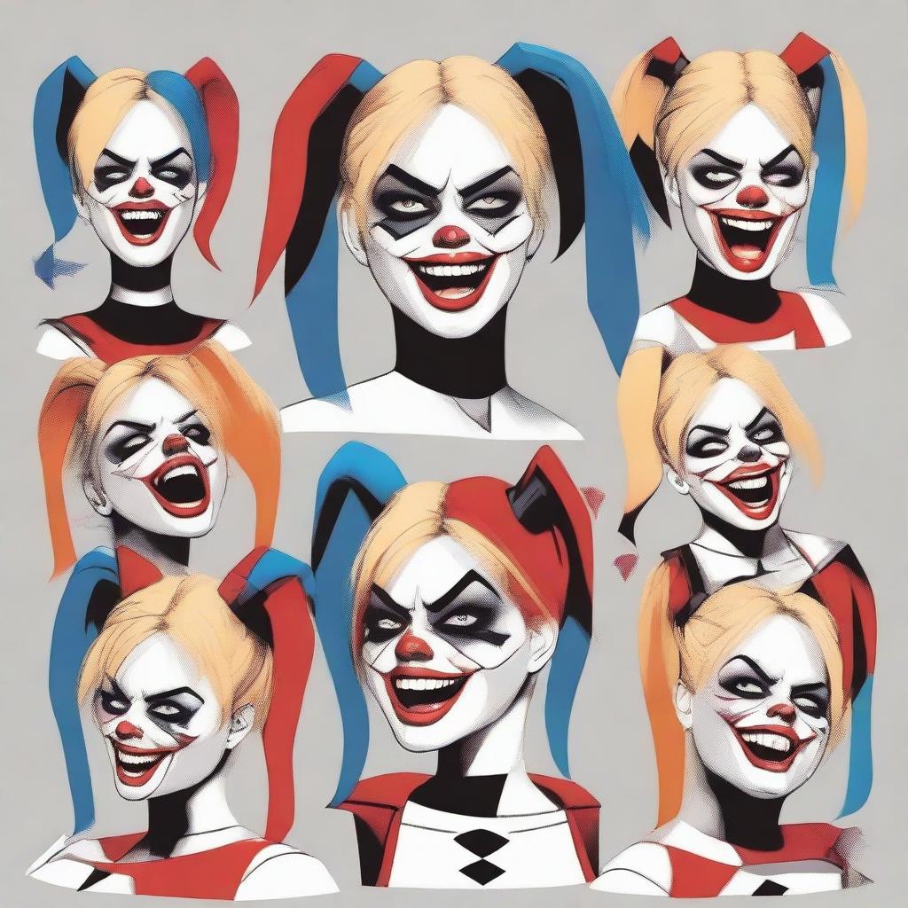 Create an image of Harley Quinn in various emotional states