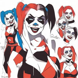 Create an image of Harley Quinn in various emotional states