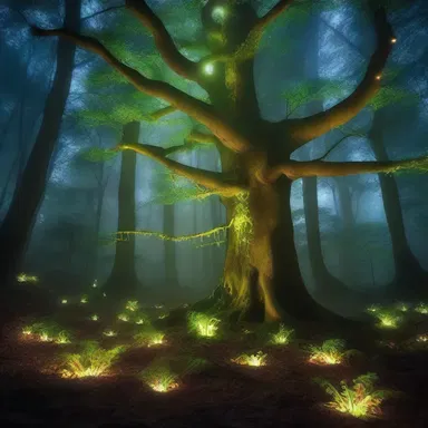 In the fantasy world, the ancient forest is said to be home to a mystical reseau of luminous plants that light up the night.